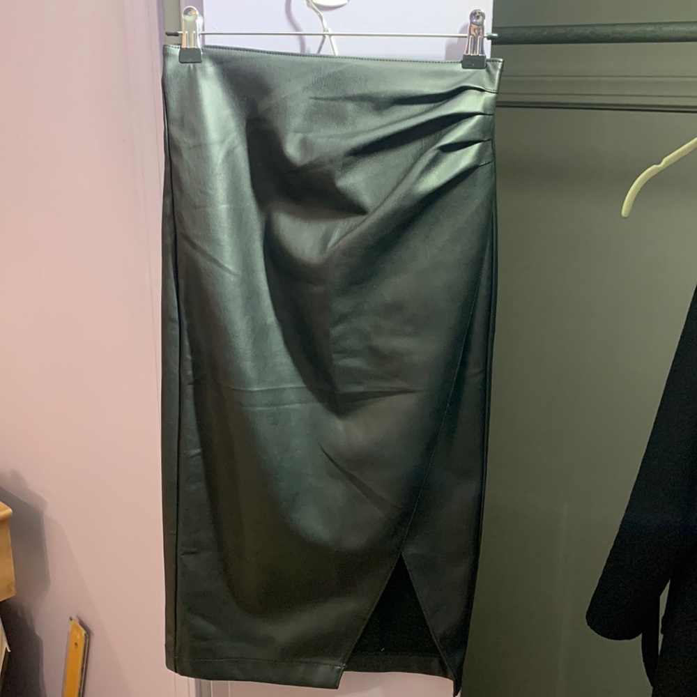 Abercrombie & Fitch vegan leather black midi skirt split side opening